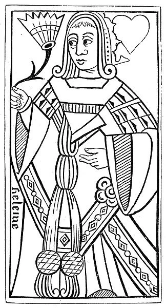 PLAYING CARD, 16th CENTURY. The Queen of Hearts. French playing card, 16th century