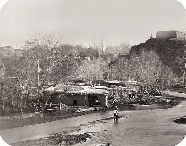 SAMARKAND, c1870. Adobe buildings on the banks of Zeravshan River. Photograph, c1870