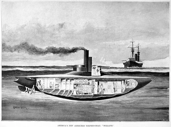 SUBMARINE: HOLLAND, 1898. Americas armored torpedo-boat, USS Holland. Drawing