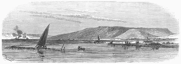 SUEZ CANAL, 1869. The Isthmus of Suez, showing Mt. Meriam. Wood engraving, French, 1869