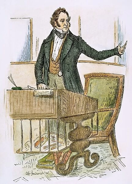 THOMAS HART BENTON (1782-1858) speaking from his desk in the U. S. Senate: etching
