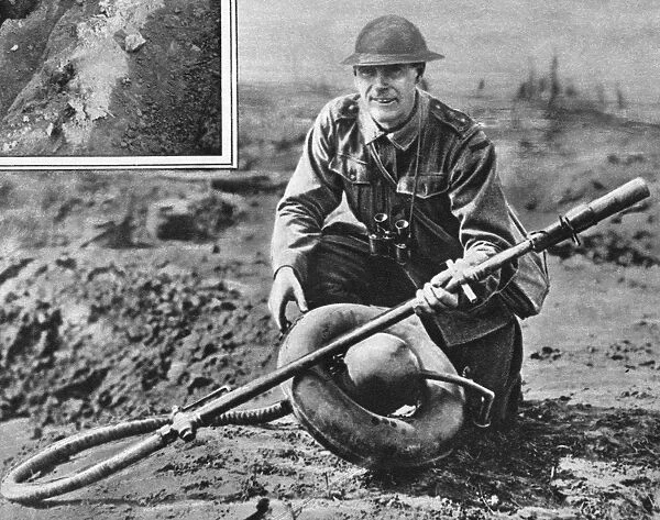 WORLD WAR I: FLAMETHROWER. An Allied soldier with a German flamethrower during World War I