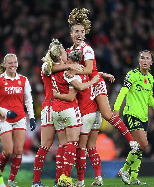 Arsenal Women Celebrate Second Goal Against Manchester United in FA WSL Match