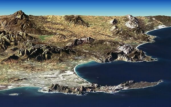 Cape Town and Cape of Good Hope, South Africa, in foreground of perspective view