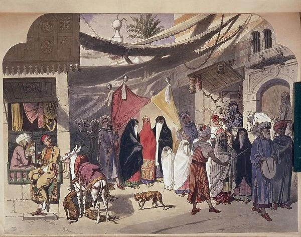 Egypt, Cairo, Scene of Arabic wedding, engraving