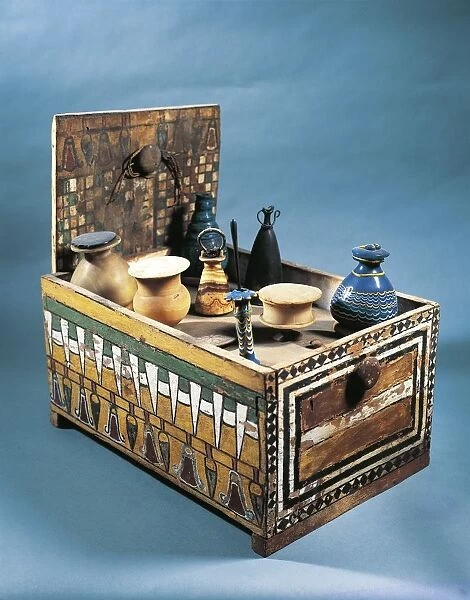 Egypt, Toilet box and vessels from the tomb of Kha and his wife Merit in Deir el-Medina, eighteenth dynasty