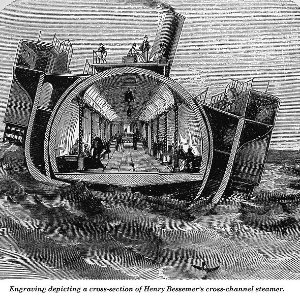 Engraving depicting a cross-section of Henry Bessemers cross-channel steamer