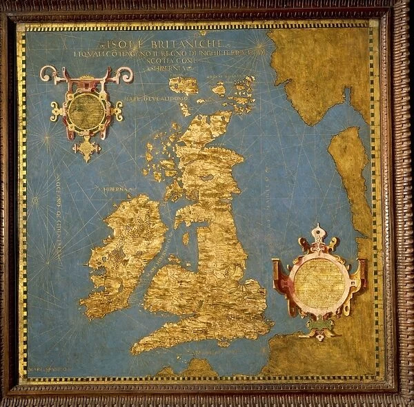 Map of Great Britain and Ireland, by Stefano Buonsignori, oil painting, 1575-1584