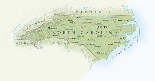 Map of North Carolina, close-up