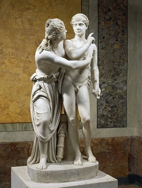 Marble sculpture group portraying Cupid and Psyche