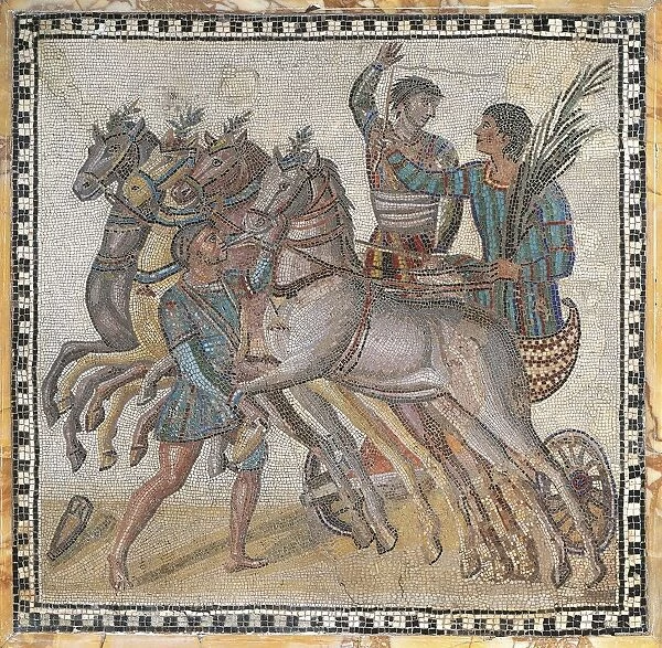 Mosaic work depicting a chariot race