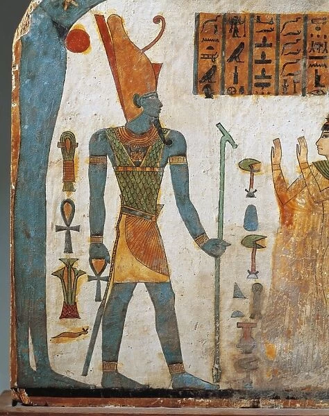 Stele of lady Taperet, wooden stele painted on both sides, side B: Taperet praying god Atum, the setting sun, Third Intermediate Period, Dynasty XXII