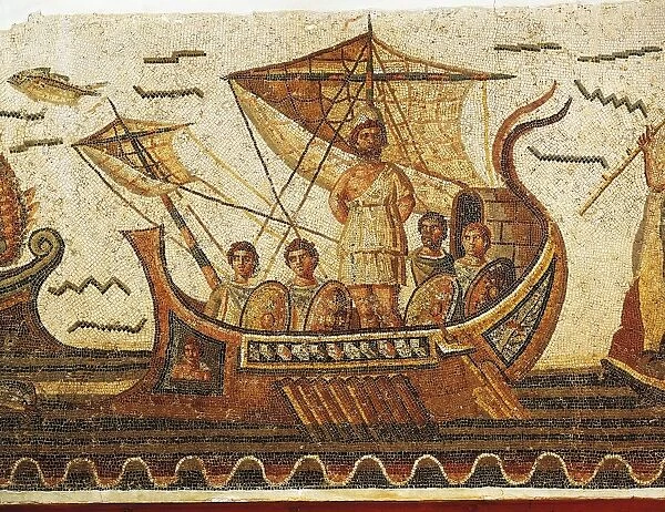 Tunisia, Dougga, Mosaic work depicting Ulysses (Odysseus) and the Sirens