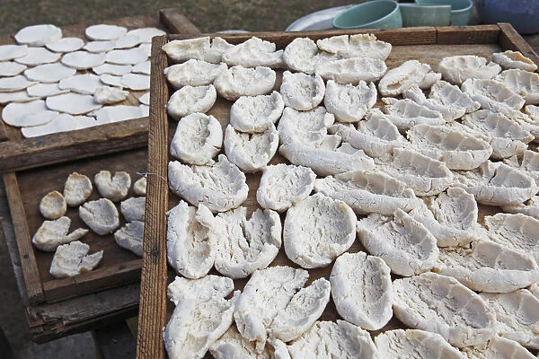 Cheese of the nomads, spread out to dry, near Bulgan, Bulgan Aimag, Mongolia