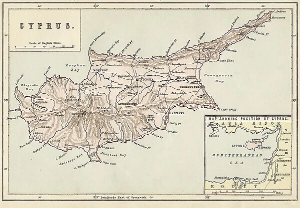 Cyprus map - Published 1884 by William Mackenzie, London for 'The National Encyclopedia'