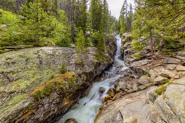 Waterfall and river cascade, Rocky Mountain National Park, Colorado, USA