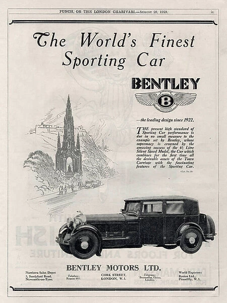 Advertisement for Bentley Cars, 1929 (litho)