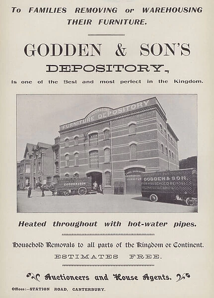 Advertisement for Godden & Sons Furniture Depository, Canterbury, Kent (b  /  w photo)