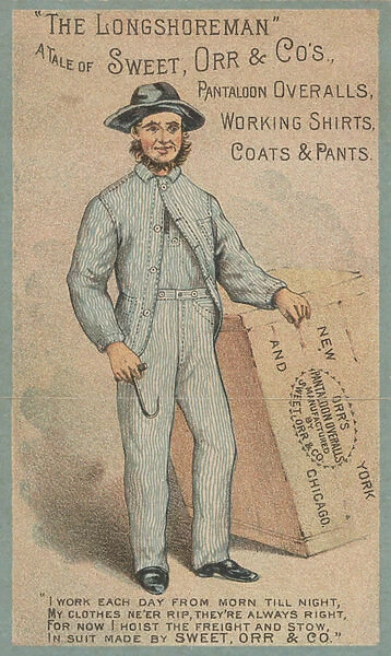 Advertisement for Sweet, Orr & Cos work clothes (colour litho)