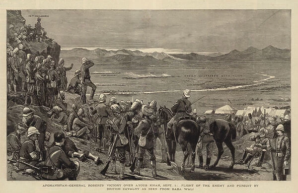 Afghanistan, General Roberts Victory over Ayoub Khan, 1 September, Flight of the Enemy and Pursuit by British Cavalry as seen from Baba Wali (engraving)