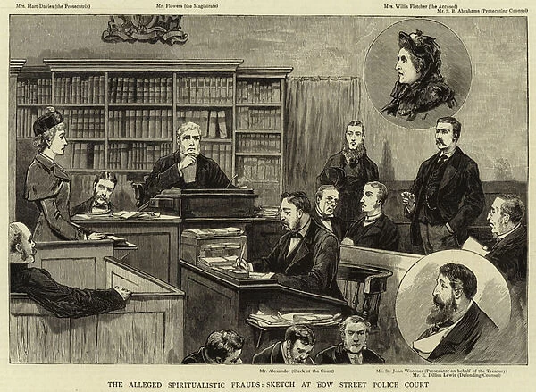 The Alleged Spiritualistic Frauds, sketch at Bow Street Police Court (engraving)