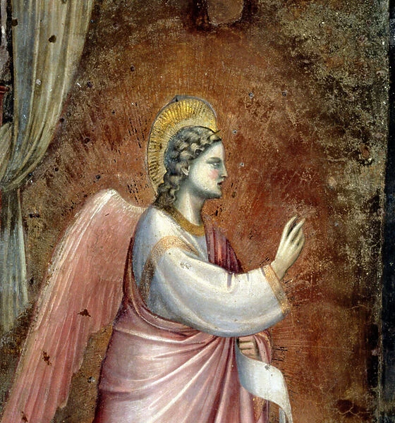 The Annunciation, detail of the Angel Gabriel, from the lunette above the altar, c