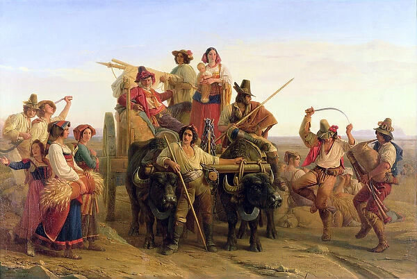 The Arrival of the Harvesters in the Pontine Marshes, 1830 (oil on canvas)