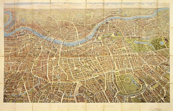 A Balloon View of London as seen from Hampstead, 1851 published by Bank and Co