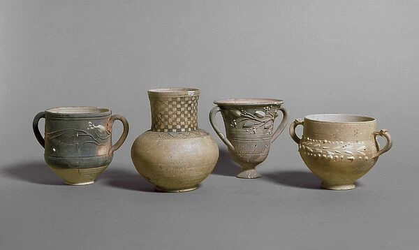 Barbotine cups and small jar, Meroitic Period (c. 400 BC - c. 400 AD) (fired clay)