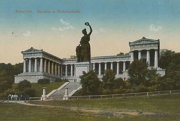 Bavaria statue and Ruhmeshalle, Munich. Postcard sent in 1913
