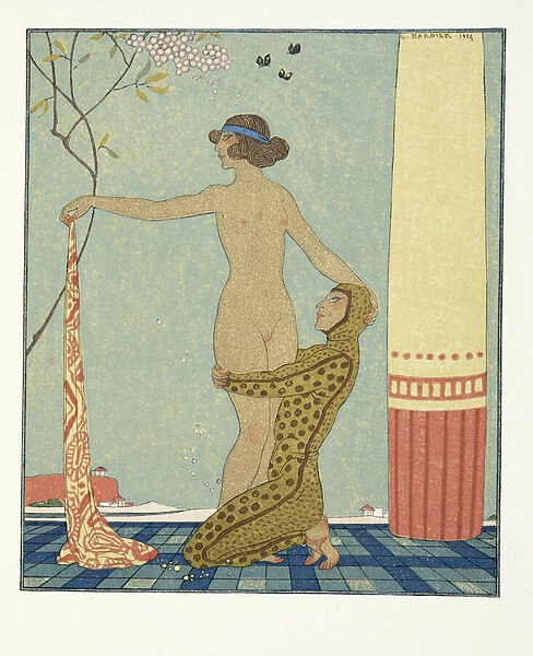 Bilitis, illustration from Les Chansons de Bilitis, by Pierre Louys, pub. 1922 (pochoir print)