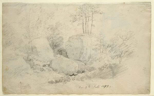 Boulders in Woodland, 1800 (pencil on paper)