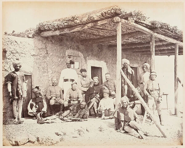 British and Indian officers of the 5th Regiment of Infantry, Punjab Frontier Force, 1880 circa (b  /  w photo)