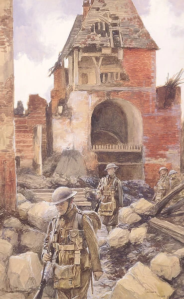 British Soldiers in the Ruins of Peronne, 1917 (w  /  c on paper)