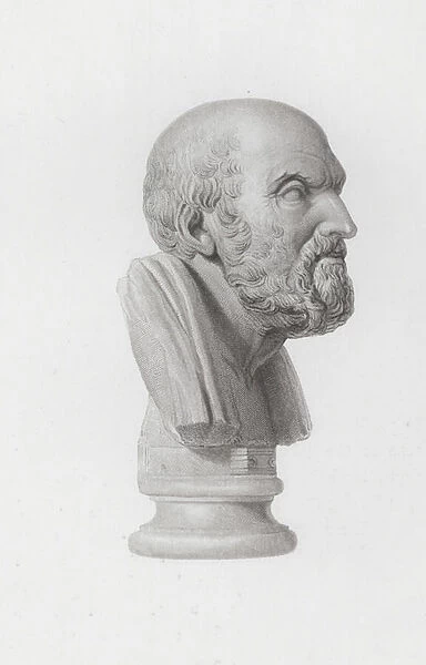 Bust of an old man, ancient Greco-Roman marble sculpture (engraving)