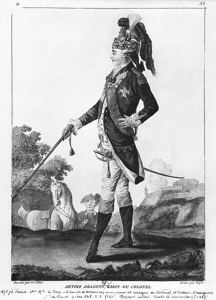 Charles of France (1757-1836) Count of Artois, wearing the casq and uniform of colonel