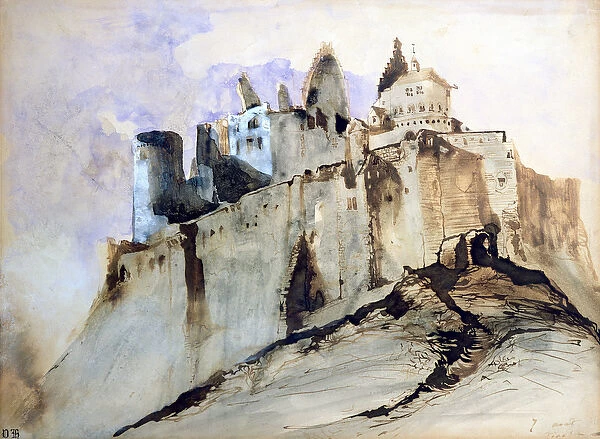 The Chateau of Vianden, 1871 (w  /  c, pen & ink and wash on paper)