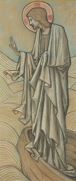 Christ Stilling the Waves (coloured chalks on paper) (pair to 430972)