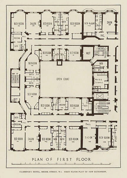 Claridges Hotel, Brook Street, W1, First Floor Plan of New Extension (litho)