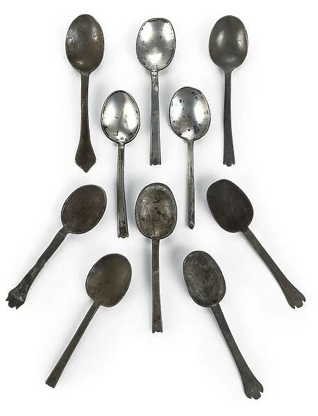 Collection of trefid spoons, mostly Dutch (pewter)
