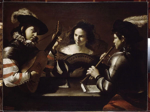 Concert. Peinture de Mattia Preti (1613-1699), huile sur toile, vers 1630. Art italien, 17e siecle, art baroque. State Hermitage, Saint Petersbourg