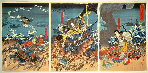 The Death of Tomomori at the battle of Dan-no-Ura, 1185, pub. c