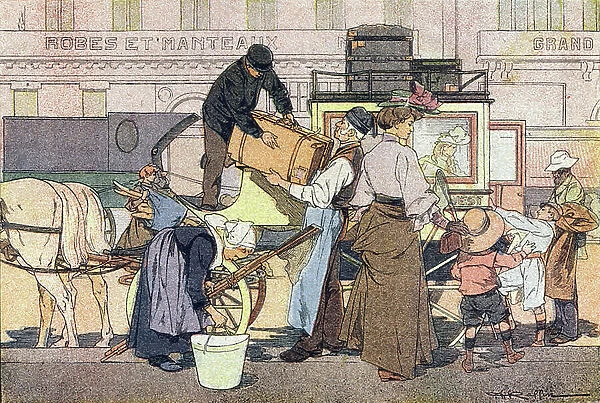 Departure to the country, in Imagier de l'enfance, c. 1900 (engraving)