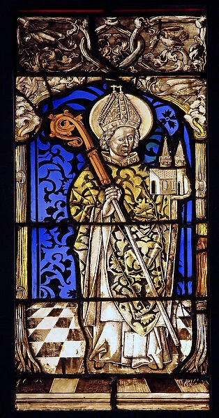 Depicting a saint Bishop, originally from the Upper Rhine (stained glass)