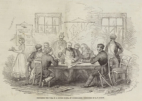 Discussing the War, in a Coffee-House, at Copenhagen (engraving)