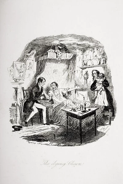 The dying clown, illustration from The Pickwick Papers by Charles Dickens