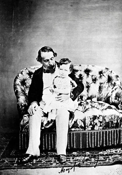 Emperor Napoleon III with the Prince Imperial, c. 1860 (b  /  w photo)