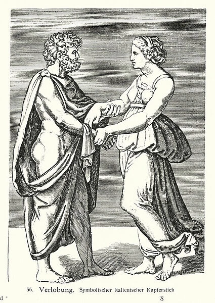 Engagement of a couple (copper engraving)