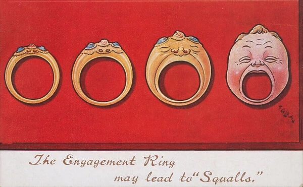 Engagement ring leading to parenthood (colour litho)
