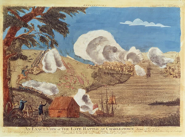 An exact view of the late Battle at Charlestown on 17th June 1775 (coloured engraving)